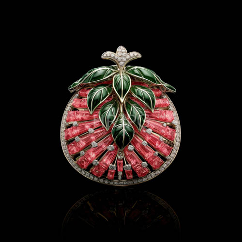High Resolution: Intricately Crafted Silver Settings Display Lustrous Green Enamel Leaves Against Black Backdrop download. | HRJPG.com