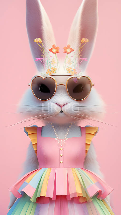 rabbits attire with floral embroidery and delicate pearls in springtime setting