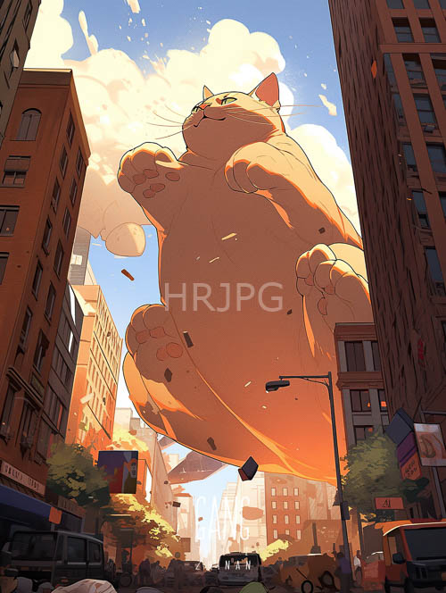 urban orange tabby cat leaps between steel and concrete towering brown buildings