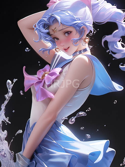 whimsical anime character wears intricate layered sailor top in inky voidlike setting