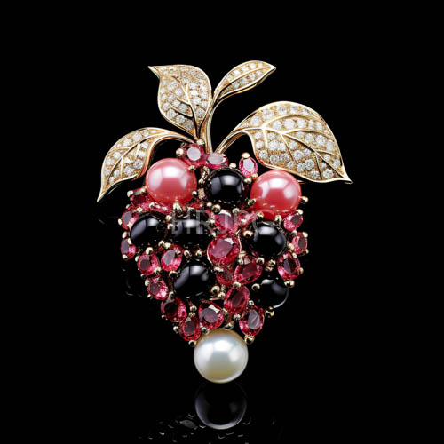 High Resolution: Ornate Brooch Design Evoke Shimmering Pearls Amidst Deep Red Gems Amidst Midnight Sky download. | HRJPG.com