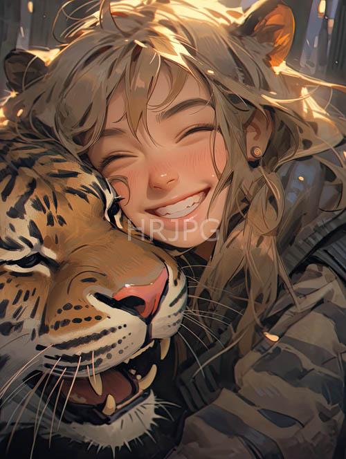 High Resolution: Majestic Tiger Enveloped by Blonde Locks in Forest Sanctuary download. | HRJPG.com