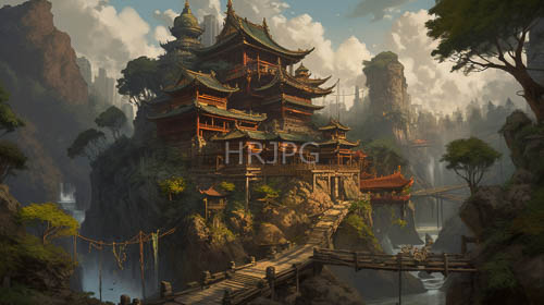 majestic pagoda amidst verdant valley and tangled canopy