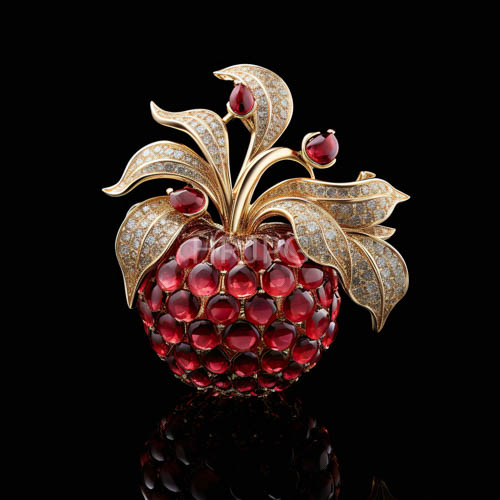 High Resolution: Pineapple Brooch with Intricate Filigree and Sparkling RubyLike Gems on a Black Setting download. | HRJPG.com