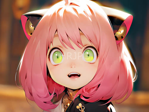 fragrant frenzy of pink hair and green eyes amidst dark elegant attire