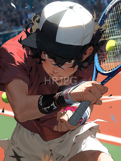 tennis player in motion on orangegreen court with modern lines and realistic scenery