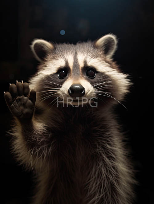raccoons cuddly facial markings stand out against dark background