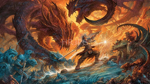swirling patterns on silver armor plating amidst fiery rocky outcroppings