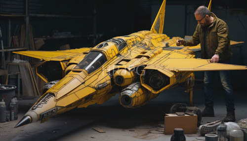 rusty machinery and yellow silver surfaces amidst a workspace of forgotten treasures and delicate models