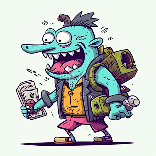 animated man with energetic disposition in adventurous hiking attire in vibrant environment