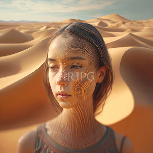desert dunes stretch across arid terrain under crystal clear blue skies with intense sunlight