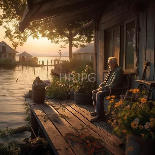 weathered gentleman amidst fading light and vibrant floral surroundings