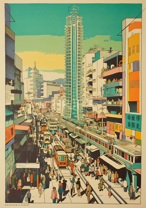morning light dances across weathered skyscrapers amidst bustling city streets