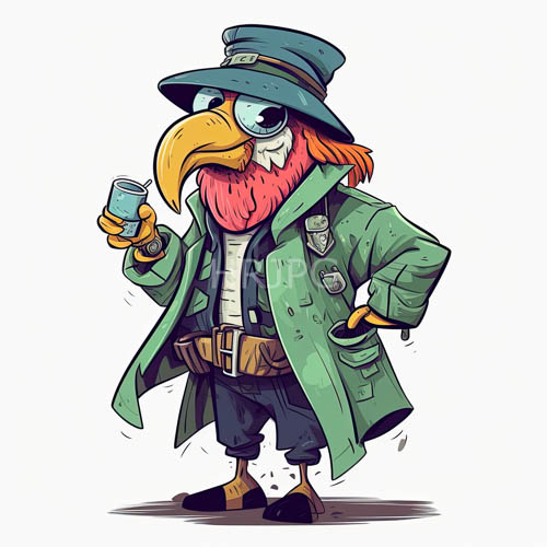 feathered detectives plumage displays sleek plumage and yellow beak amidst whimsical setting under soft light
