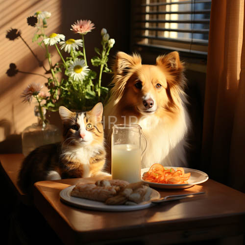 shetland sheepdogs cascading locks amidst calico companion and morning sunlight
