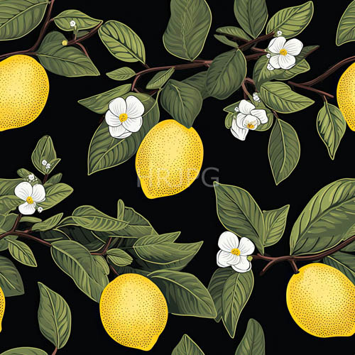 lemon branches twisting across inky black surface unfurl thick glossy leaves