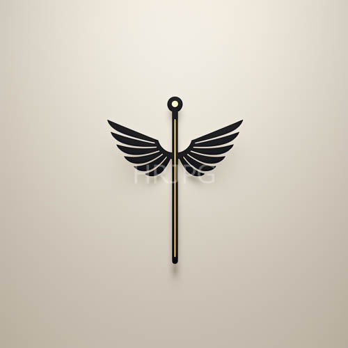 geometric winged sculpture contrasts against monochromatic background in minimalist composition