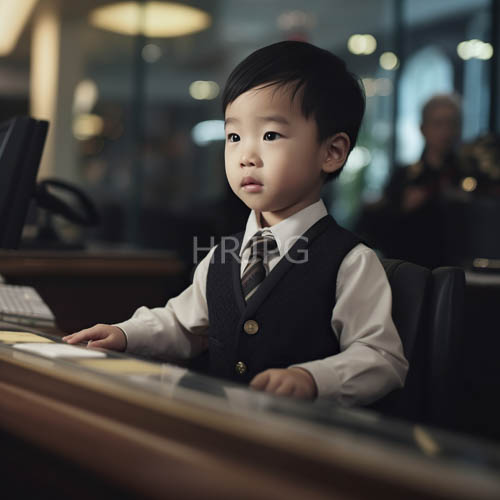 metallic desk lamps illuminate cluttered office desk with inquisitive young child