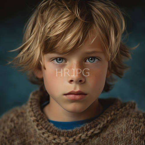 young boys curious gaze meets rustic autumnal sweater amidst muted foliage