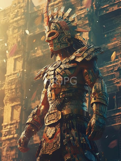 High Resolution: Ancient Warrior Amidst Weathered Stone Ruins Under Golden Sunset download. | HRJPG.com