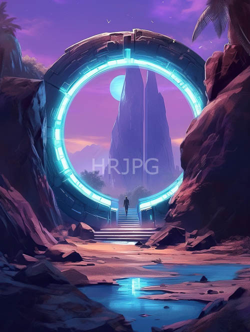 piercing futuristic structures illuminated majestic mountain landscapes at sunset