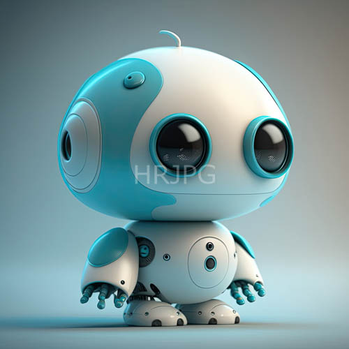 whimsical robot design embodies innocence with teal accents and mirthful eyes