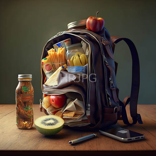 worn leather backpack amidst honey oak table and muted surroundings