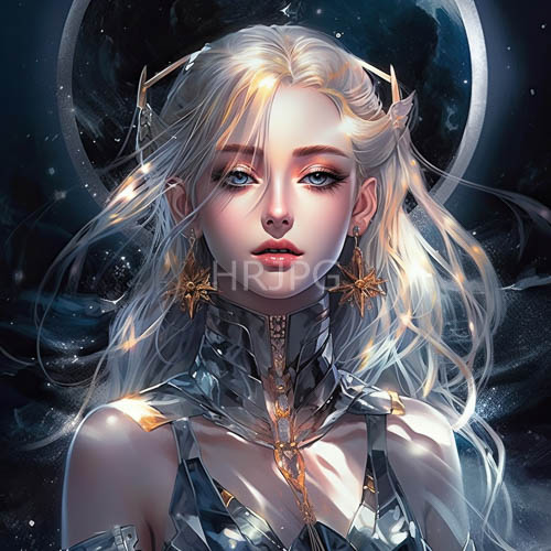 silhouettes of distant planets stretch across the velvet expanse of space with celestial bodies and starlight illuminating a womans profile