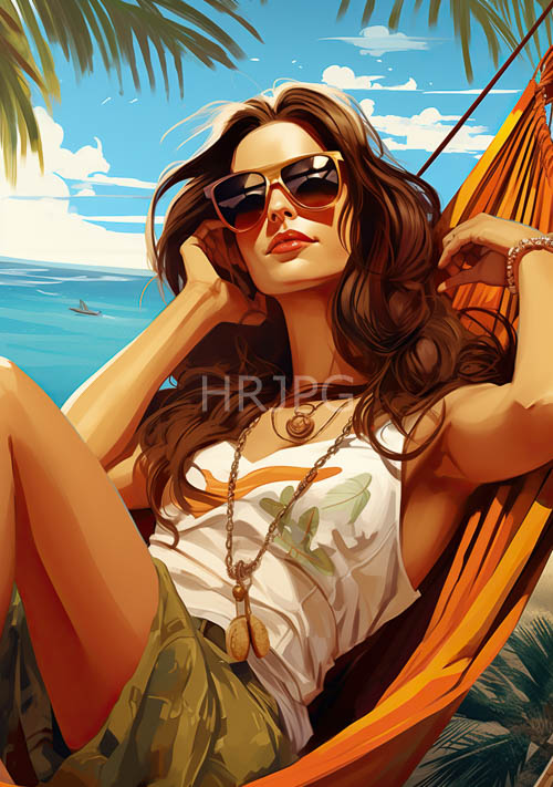 sunbaked wooden slats support the weight of a vibrant orange hammock in a seaside setting