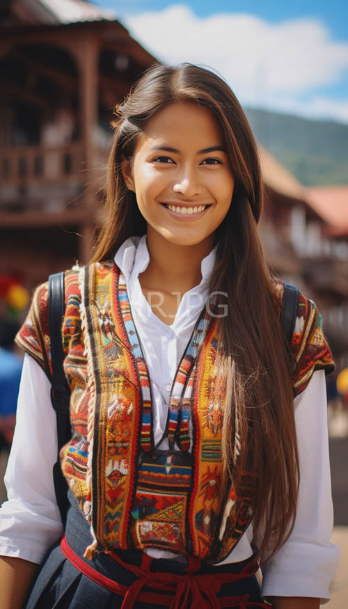 asian womans silhouette amidst weathered wooden buildings under azure sky