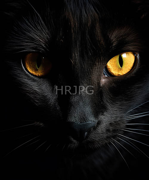 High Resolution: Feline Formations Masking AmberGlazed Eyes Amidst PitchBlack Background download. | HRJPG.com