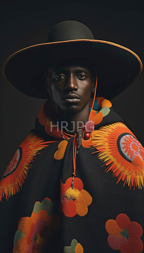 african mans angular features set against a solidblack background in faded light