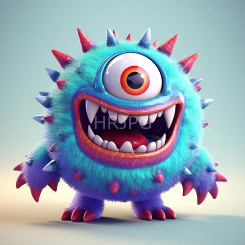 cartoonish monster embodies whimsical mischievous nature with fluffy fur and spiky spikes