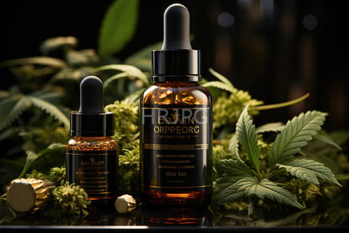 High Resolution: Lush cannabis plants amidst intricate glass bottle patterns and foliage download. | HRJPG.com