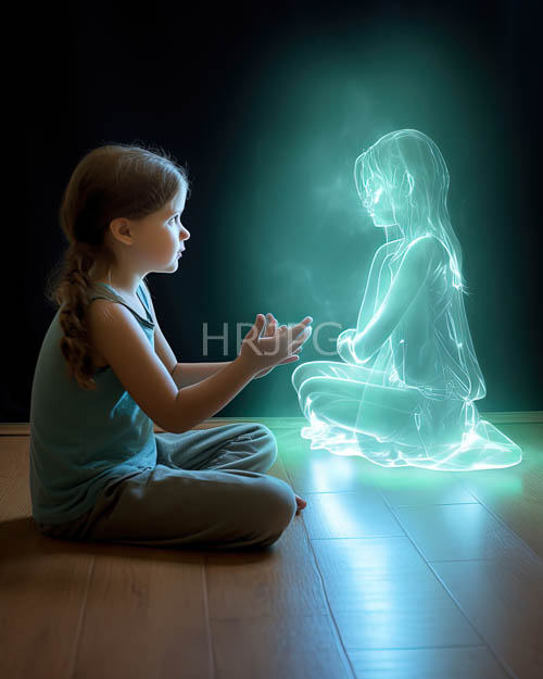 seated figure amidst neon lights and weathered wooden floor