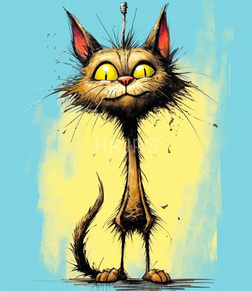 High Resolution: Elongated Feline Emerges Against Deep Blue Backdrop Amidst Splattered Paint Textures download. | HRJPG.com