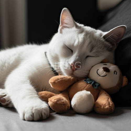 High Resolution: Faded yet elegant teddy bear and cats serene earthy forest setting download. | HRJPG.com