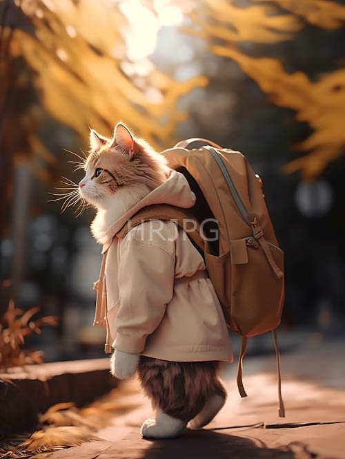 furry feline embarks on a leisurely autumnal stroll through a tapestry of muted hues