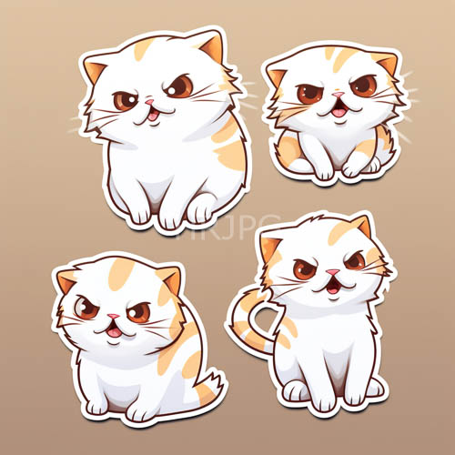 endearing cartoon cats display expressions against warm beige background with furry textures