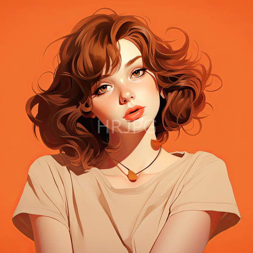 High Resolution: Chestnut Brown Hair Cascades Down Oval Face Against Burnt Orange Background download. | HRJPG.com