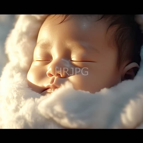 infants face reveals subtle gentle smile in serene cloudy surroundings