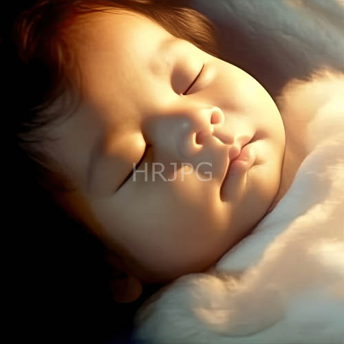asian infant slumbered in dimly lit serene morning light amidst fluffy white blankets