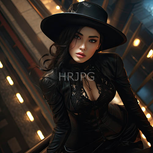 womans intricate lace trim on leather top catches eye amidst muted background