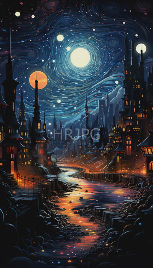 celestial realism meets riverine serenity in a tapestry of mystic wonder