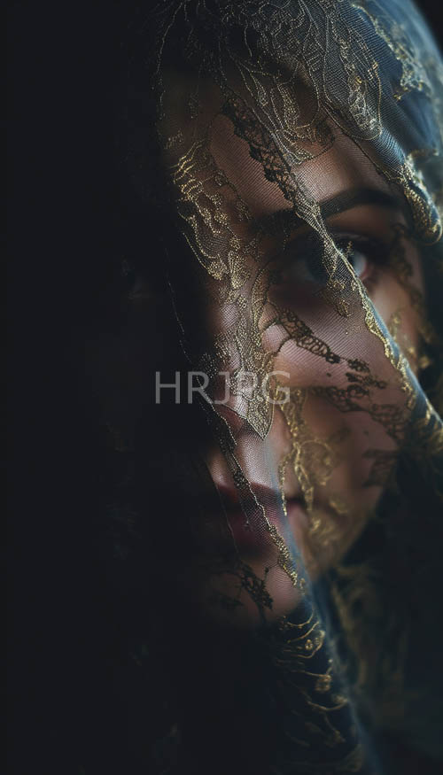 High Resolution: Lace Veil with Interconnected Floral Patterns under Delicate Illumination download. | HRJPG.com