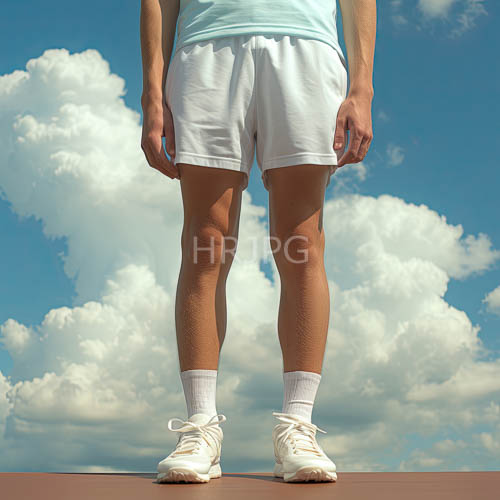 athletic physique standing proud against brilliant blue sky under open terrain