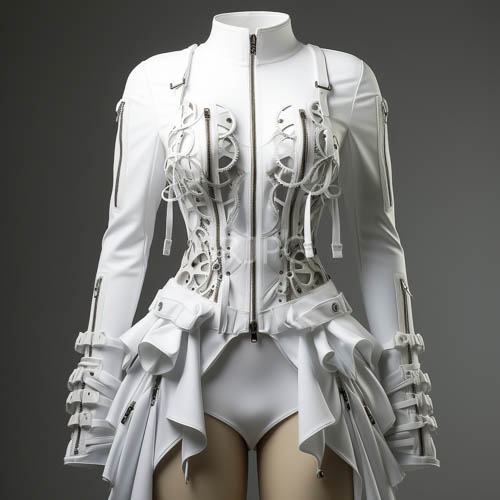 High Resolution: AvantGarde Bodysuit with Intricate Zipper Details on Gray Background download. | HRJPG.com