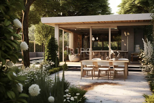 glass walls open modern garden patios onto lush green lawns