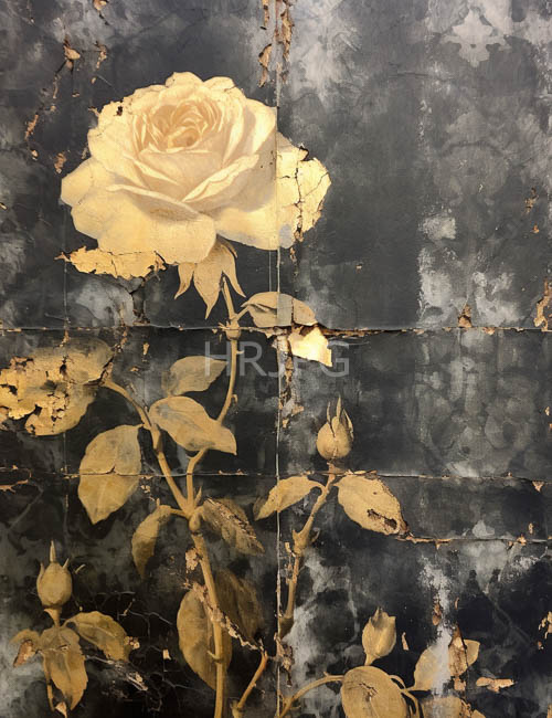 ancient scenerys delicate yellow rose amidst faded worn bluegray tiles