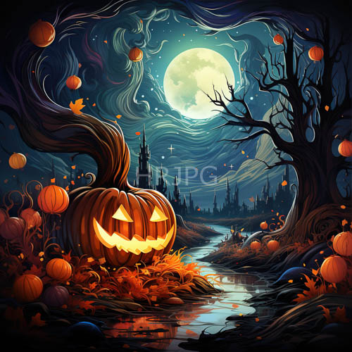 moonlit pumpkins cast an ethereal glow on the desolate moonscape amidst swirling celestial scenery